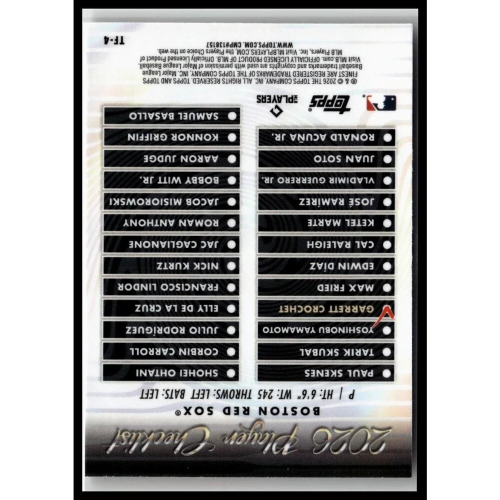 Topps 2026 Finest } Garrett Crochet Topps Team Finest